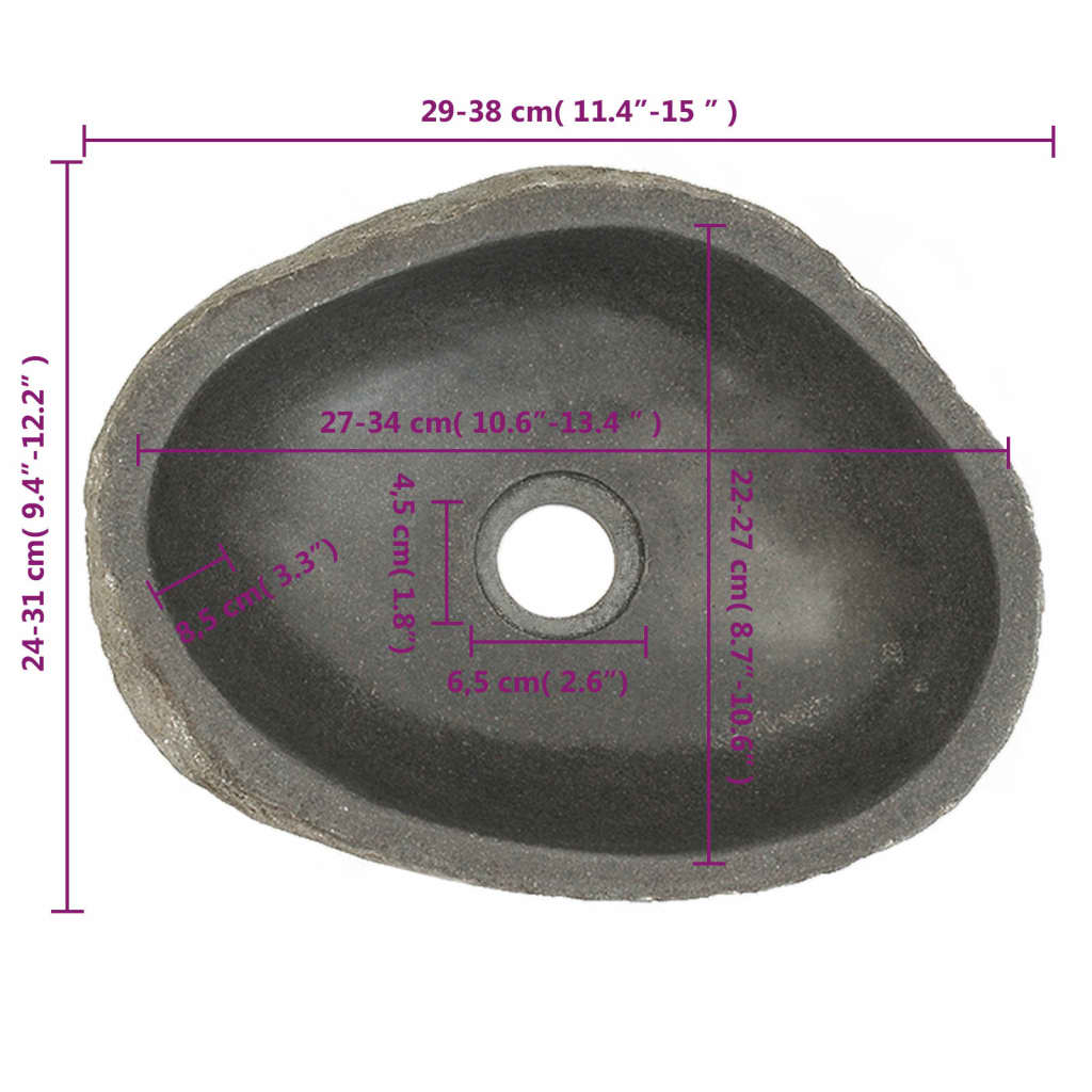 vidaXL Wash Basin Small Wash Sink Bathroom Basin Natural River Stone Oval