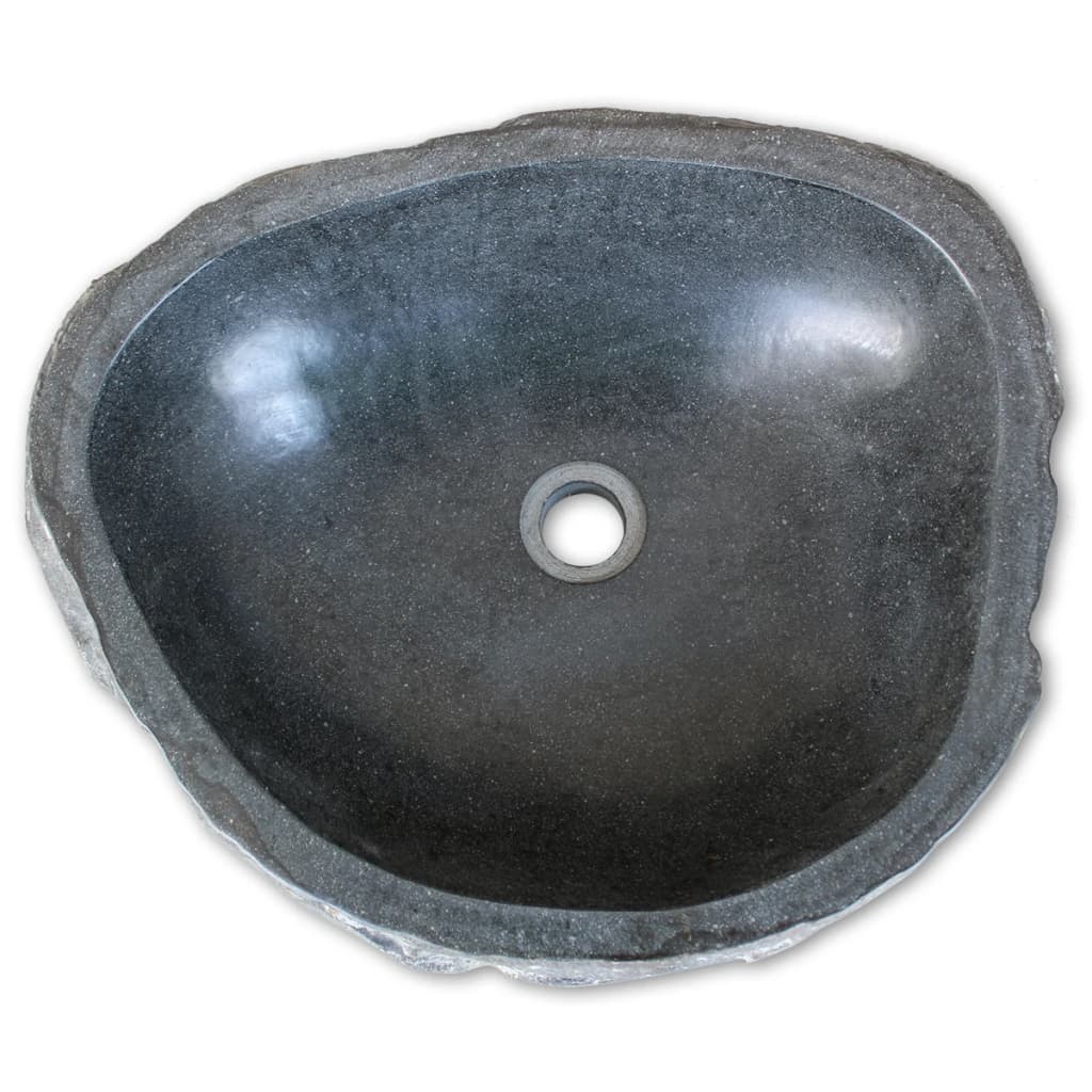 vidaXL Wash Basin Small Wash Sink Bathroom Basin Natural River Stone Oval-3