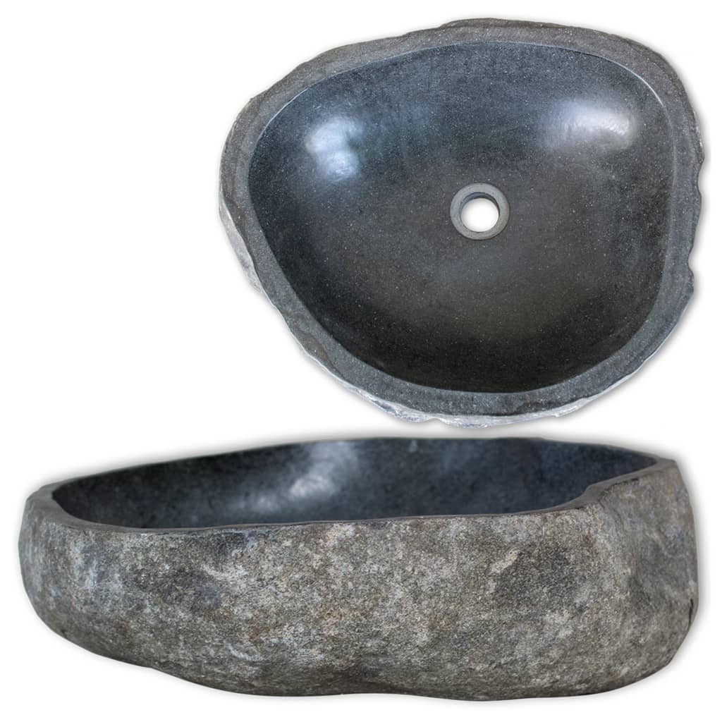 vidaXL Wash Basin Small Wash Sink Bathroom Basin Natural River Stone Oval-6